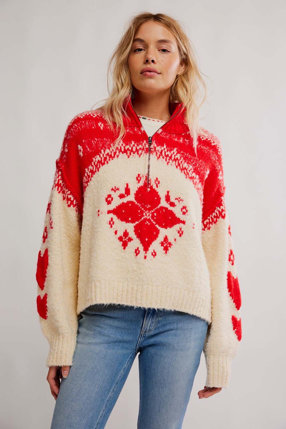 Free People - Mythical Sweater - Vanilla Scarlet Combo - Front