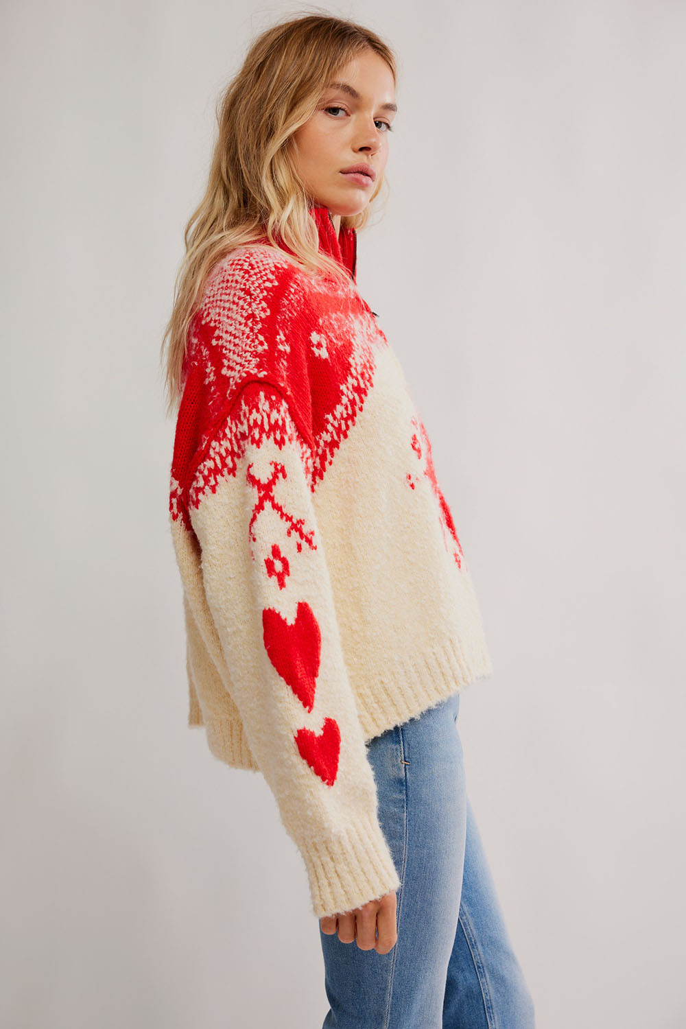Free People - Mythical Sweater - Vanilla Scarlet Combo - Side