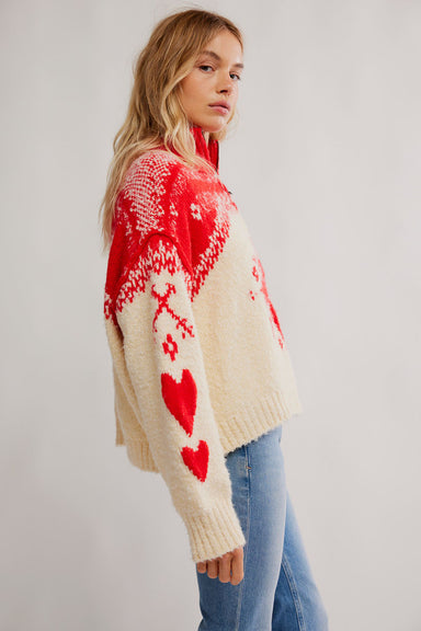 Free People - Mythical Sweater - Vanilla Scarlet Combo - Side