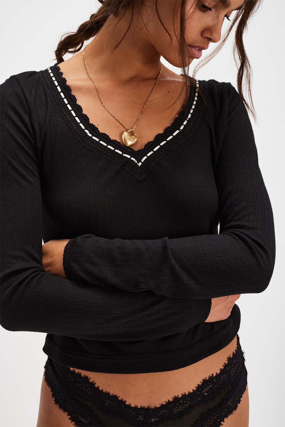 free people only you long sleeve black front