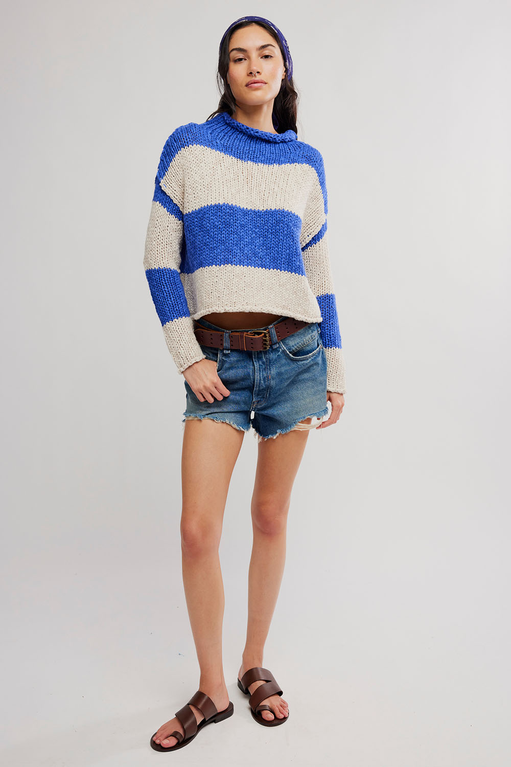 free people opal rugby stripe sweater cobalt combo