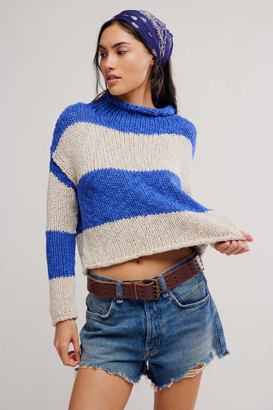 free people opal rugby stripe sweater cobalt combo front