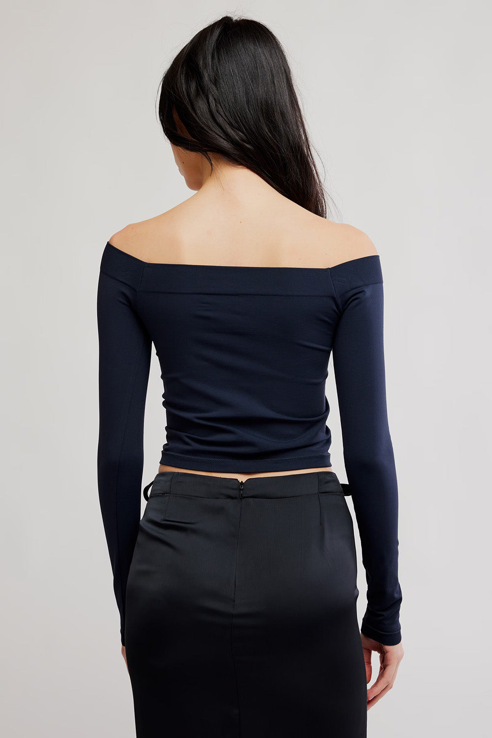 free people round two off the shoulder black back