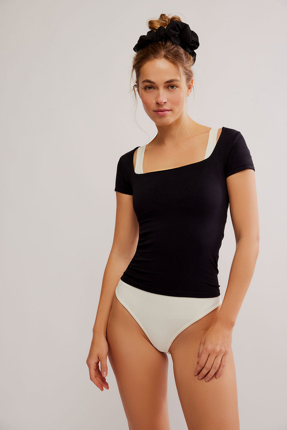 Free People - Sunfade Clean Lines Baby Tee - Black - Front