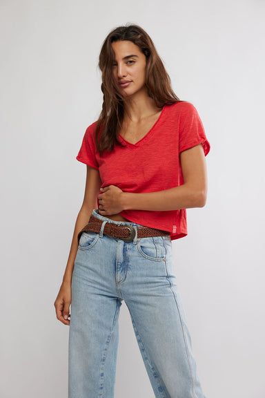 free people take 2 tee racing red front