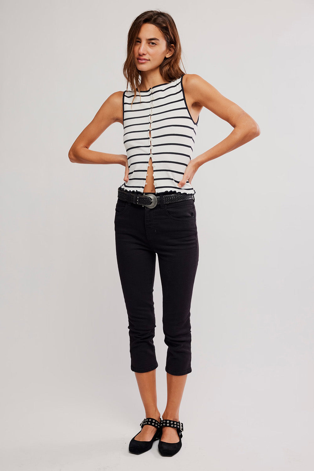 free people tilly striped tank black white combo