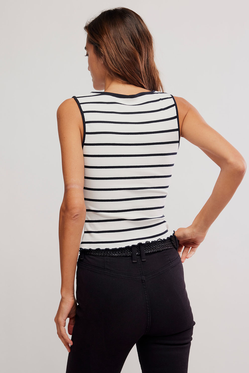 free people tilly striped tank black white combo back