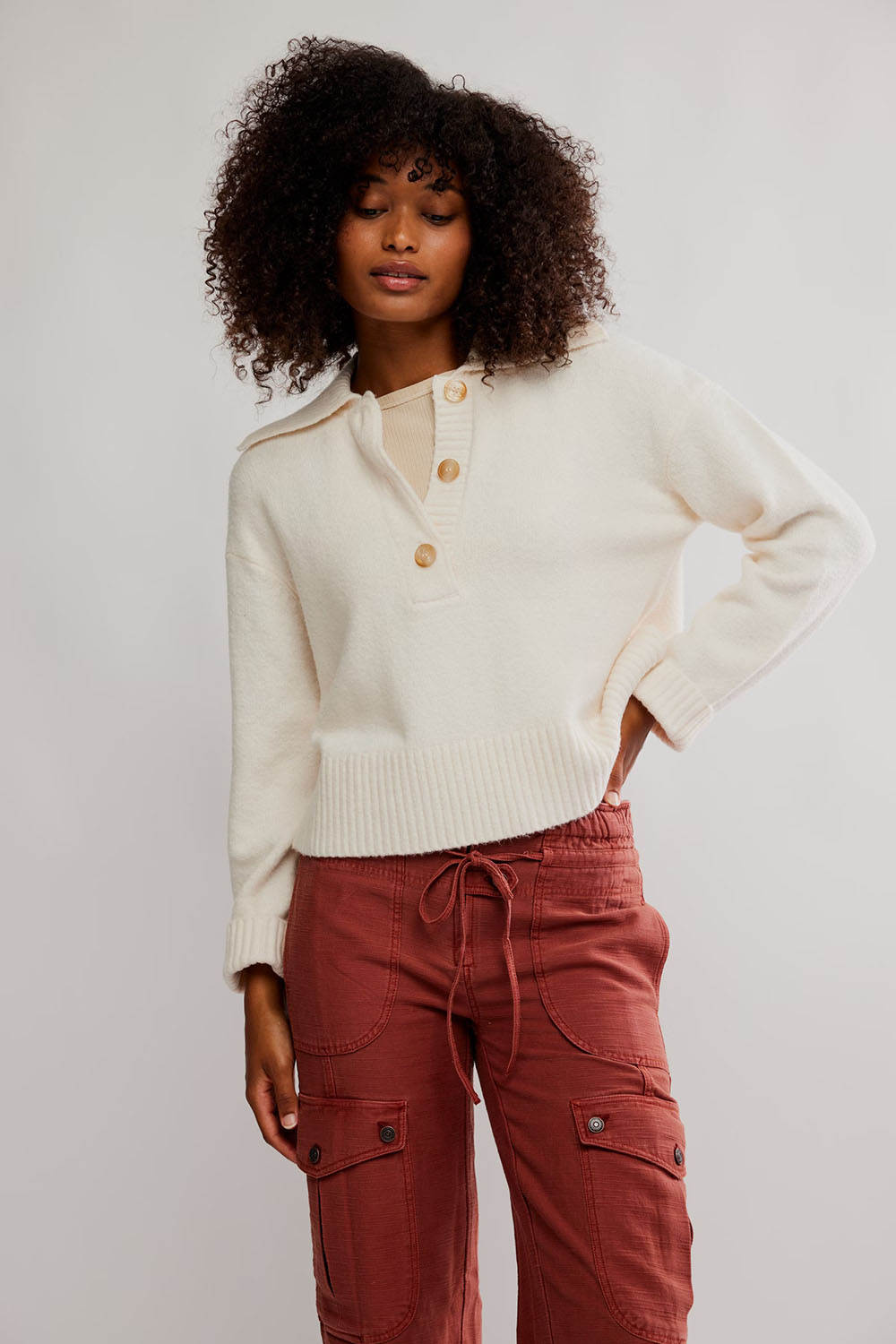 Free People - Trading Up Polo - Ivory - Front