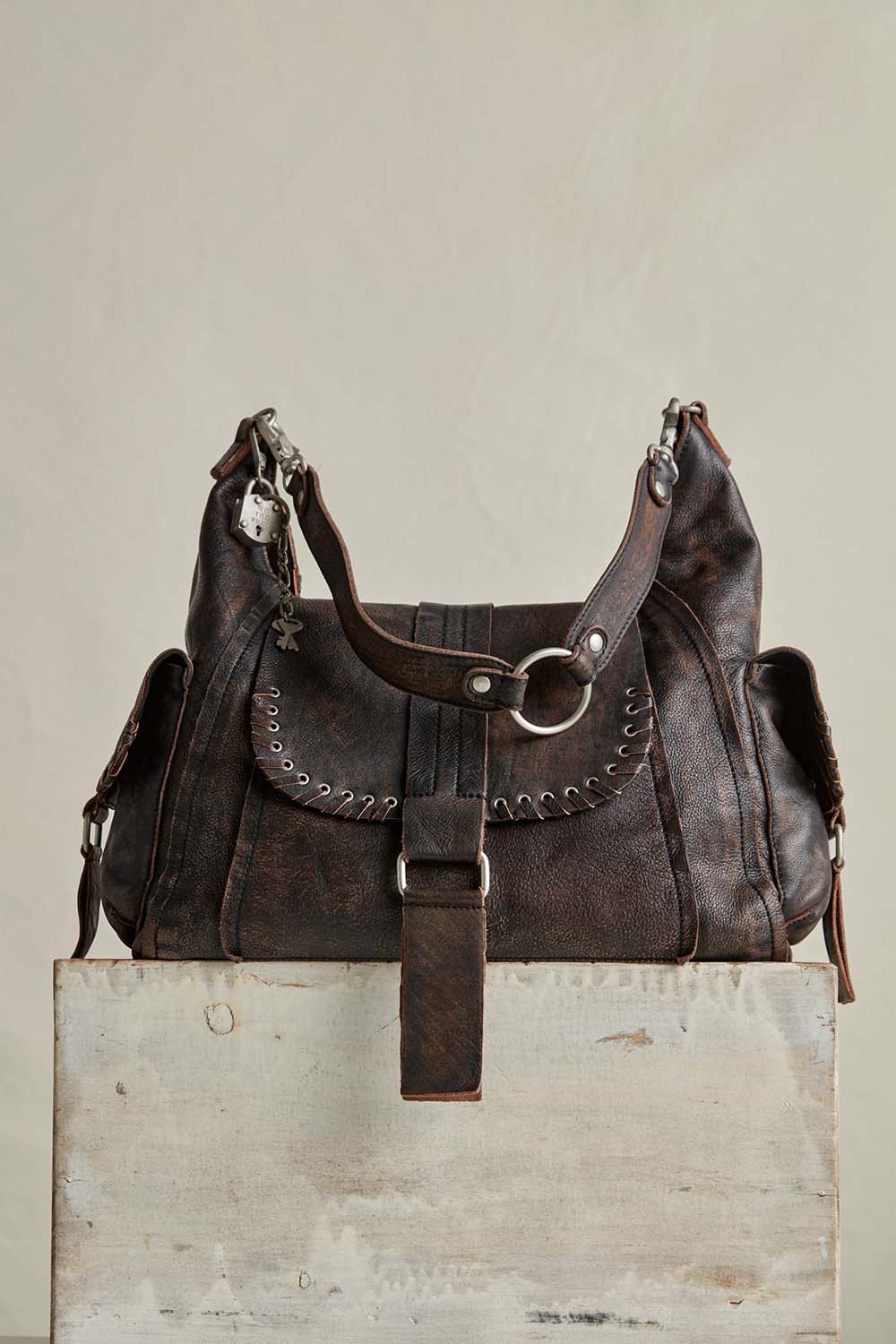 Free People - WTF Leigh Distressed Hobo - Aged Graphite