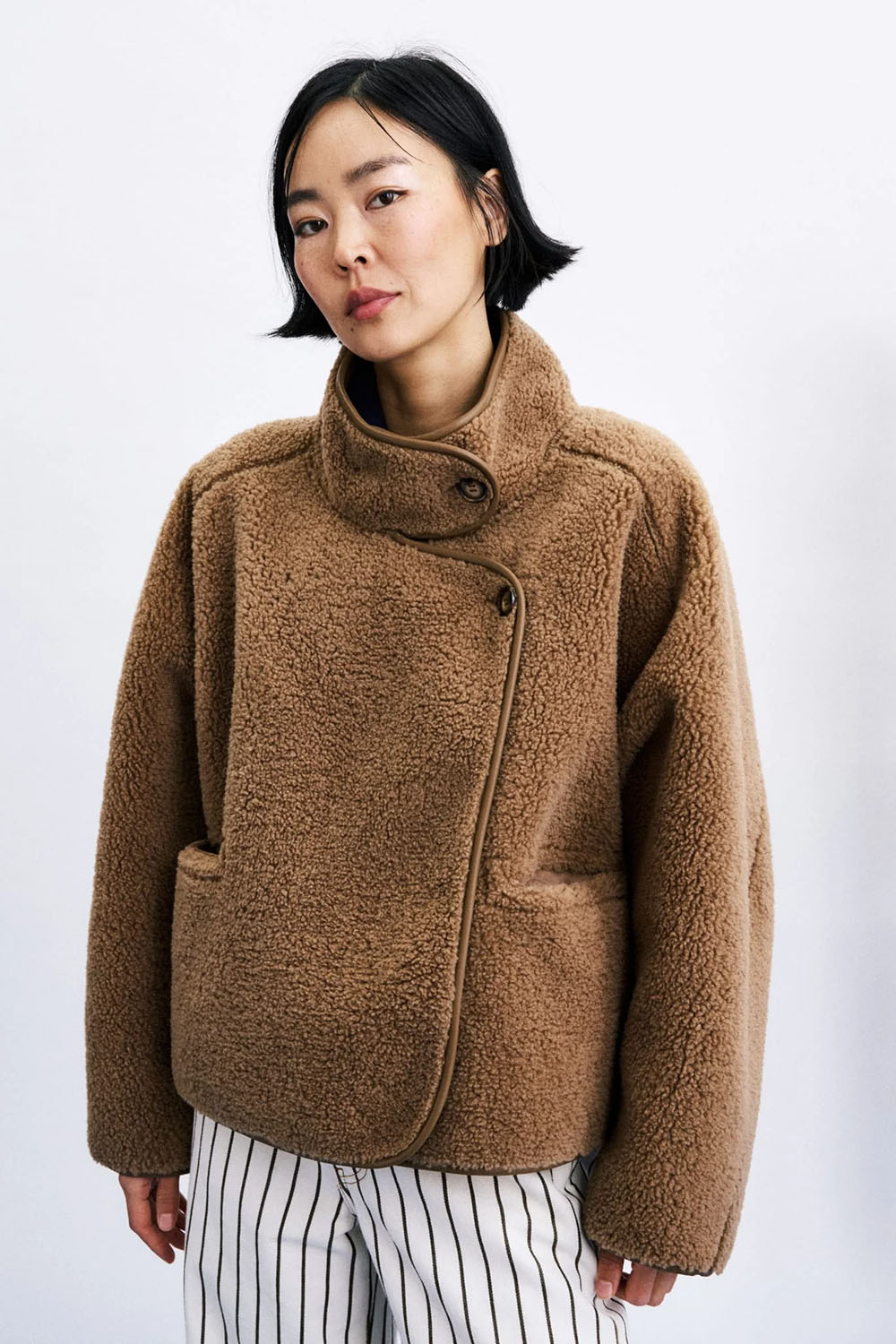 FRNCH Cauldron Reversible Coat in Camel — Model view
