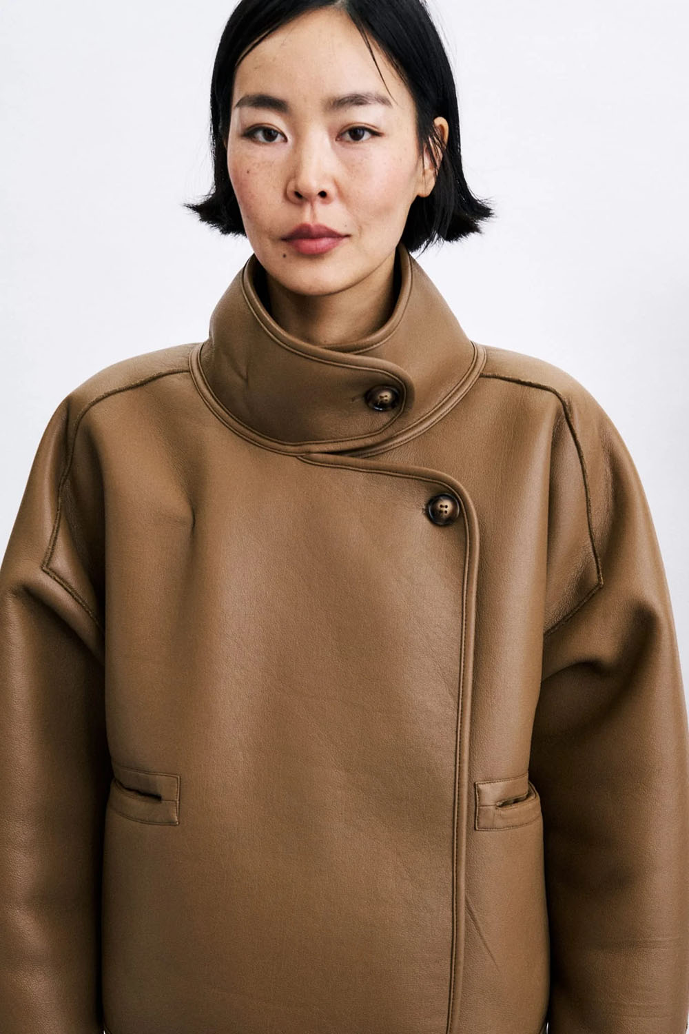 FRNCH Cauldron Reversible Coat in Camel — Reverse side view