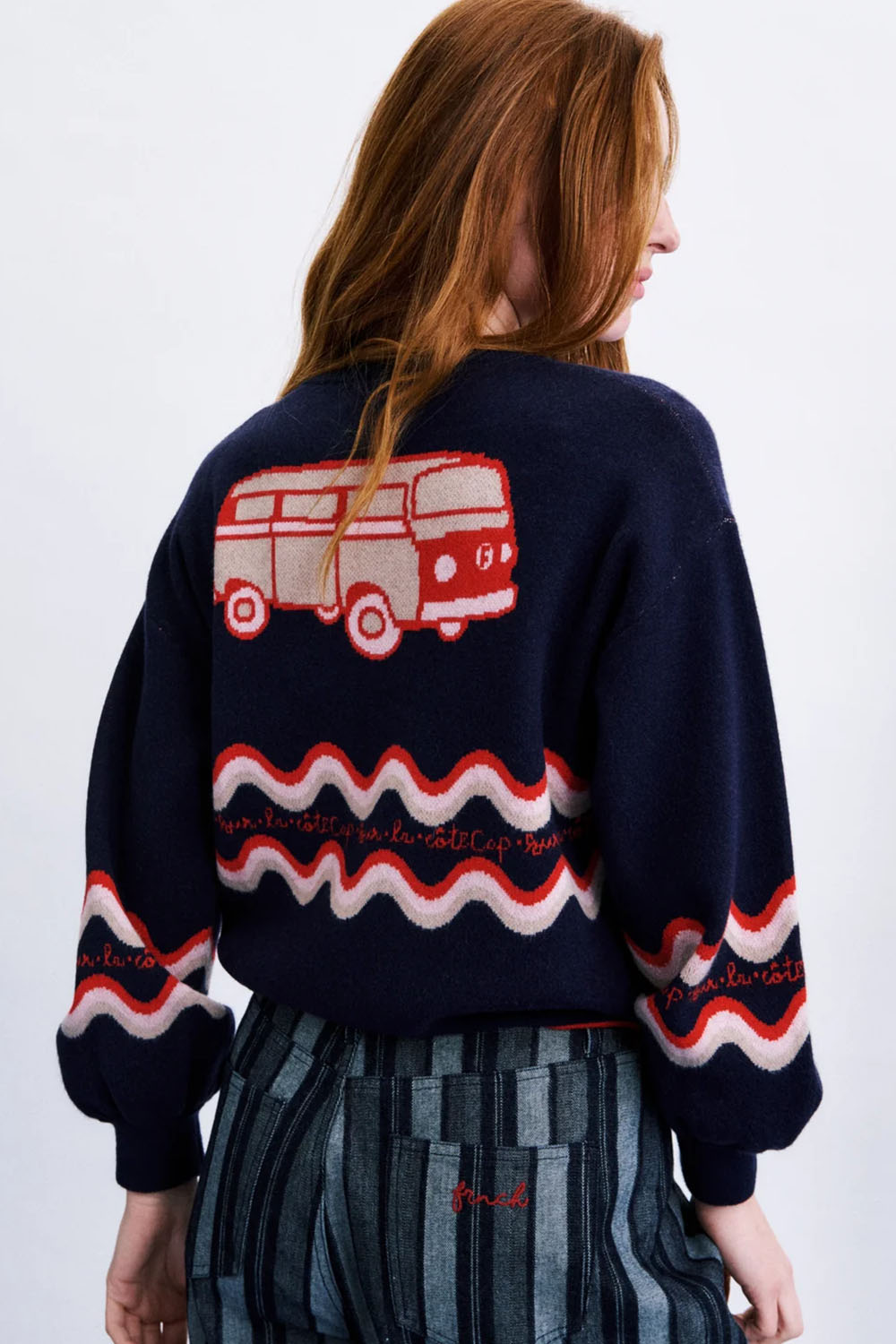 FRNCH Roadtrip Cardigan in Bleu Marine — Back view