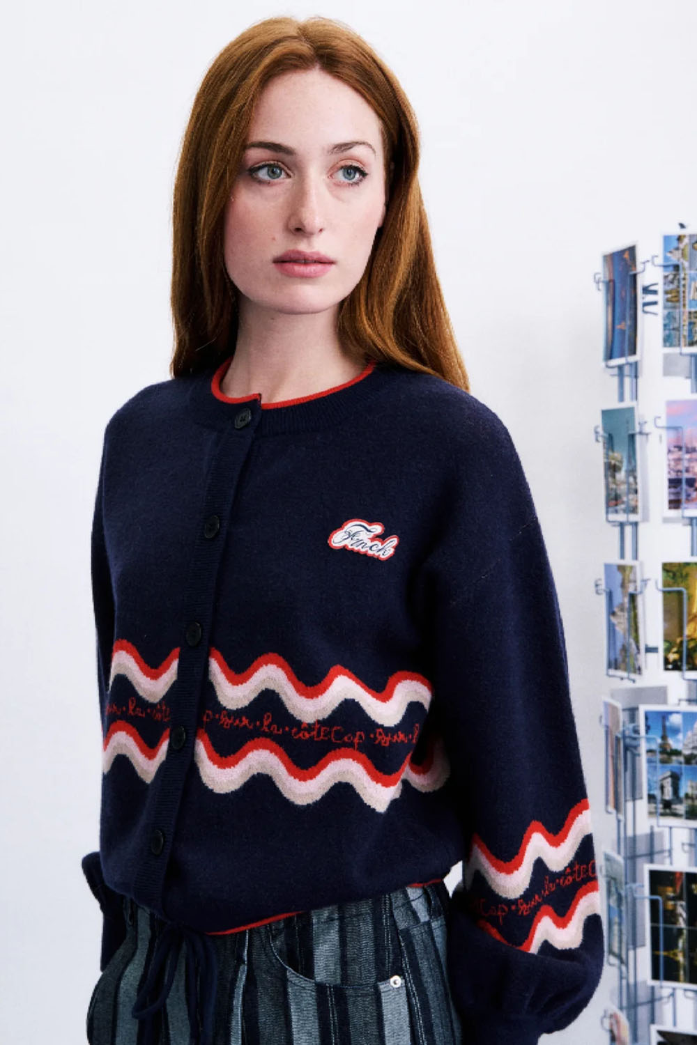 FRNCH Roadtrip Cardigan in Bleu Marine — Front view