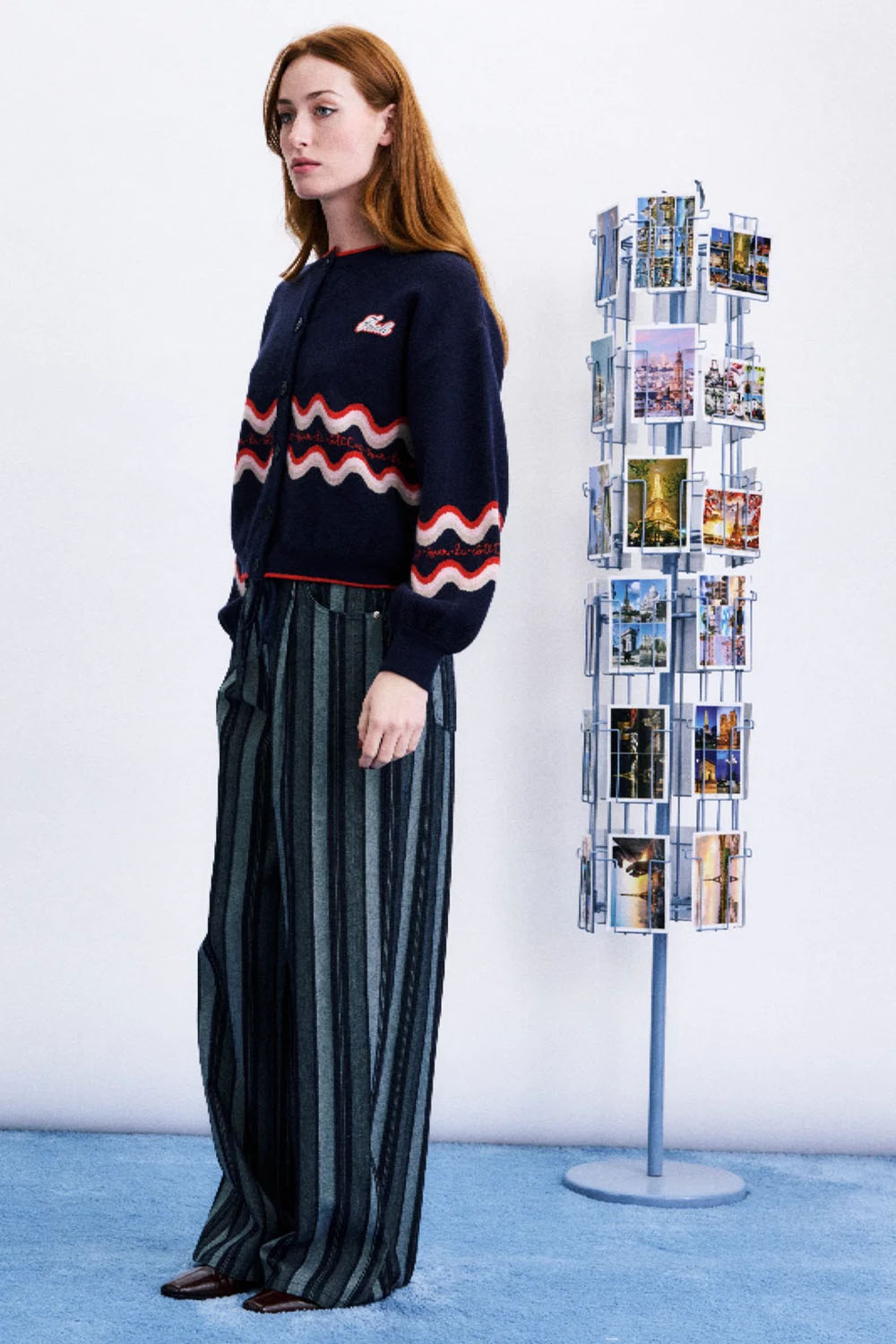 FRNCH Roadtrip Cardigan in Bleu Marine — Quarter view
