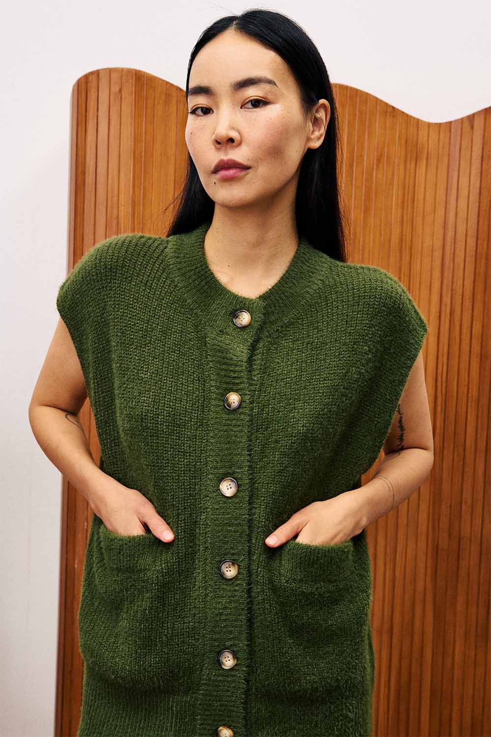 FRNCH - Matcha Vest - Vert Mousse - Detail