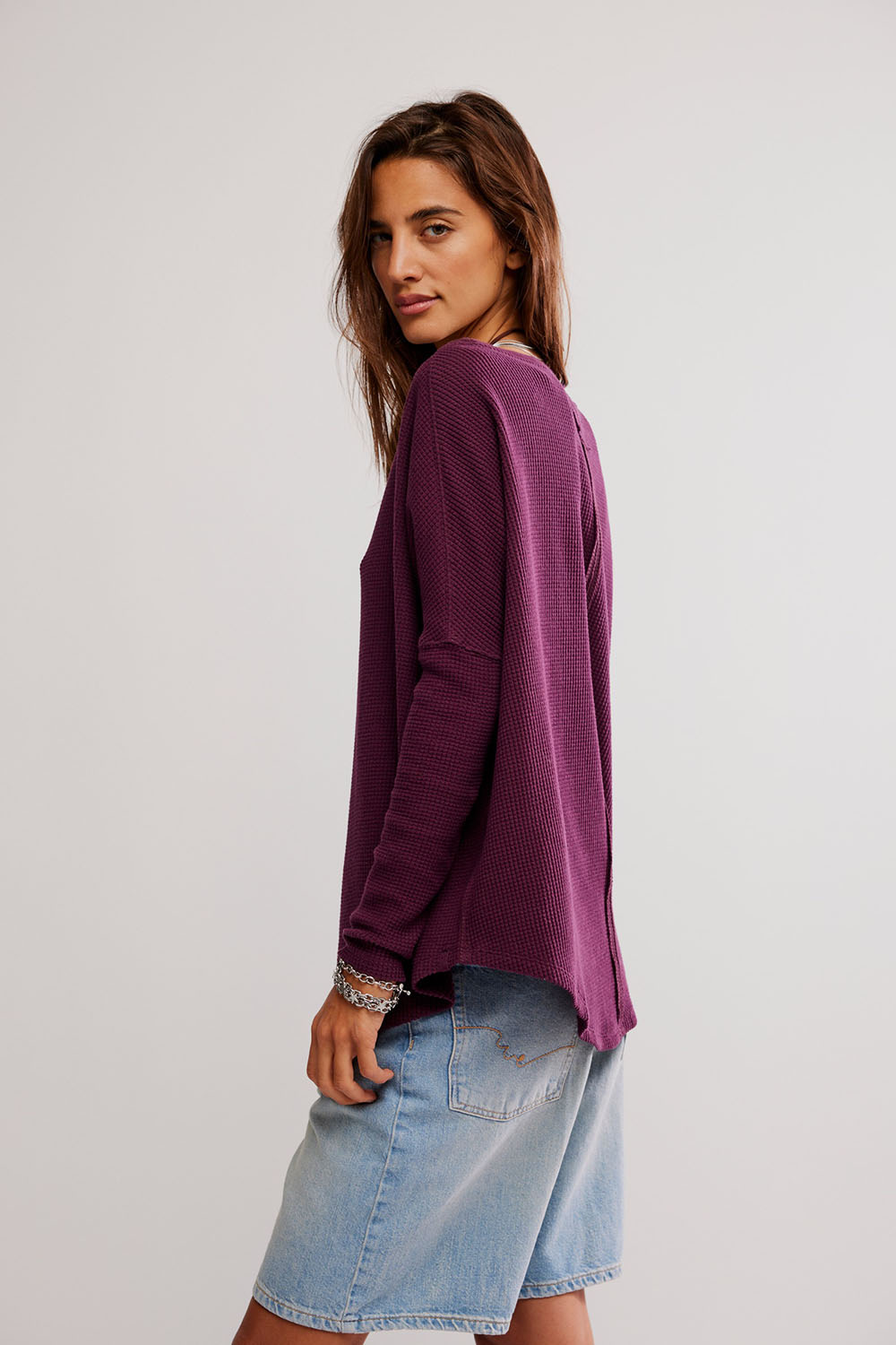 Free People - Latte Blue Thermal Solid - Chocolate Grape - Side