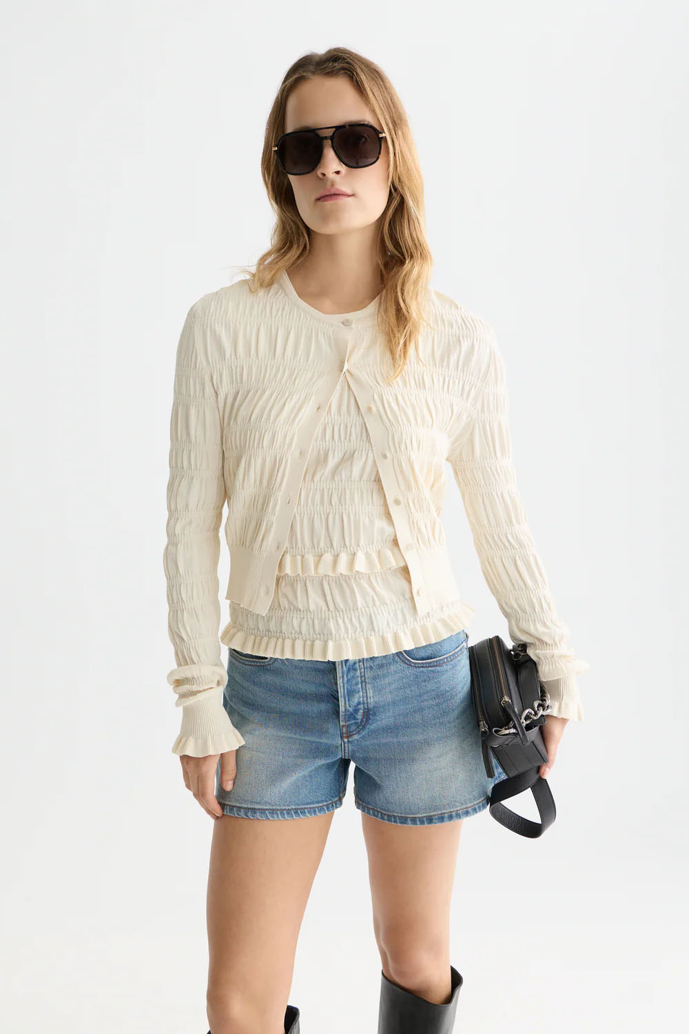 scotch and soda smock stitch cardigan eggnog front
