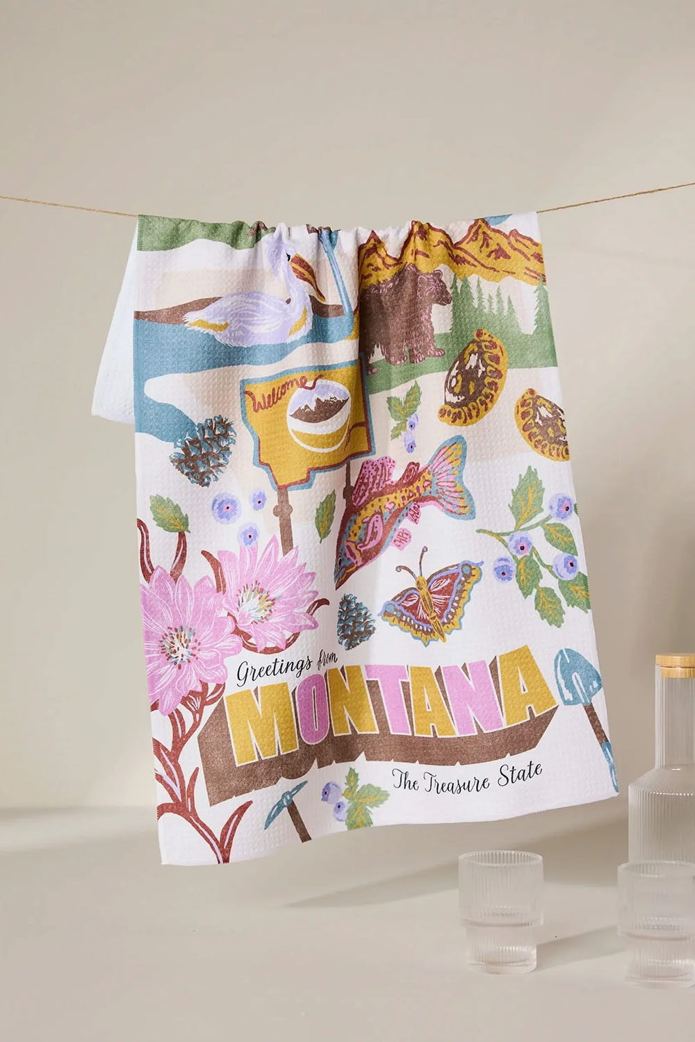 Geometry Greetings From Montana Tea Towel — Styled view