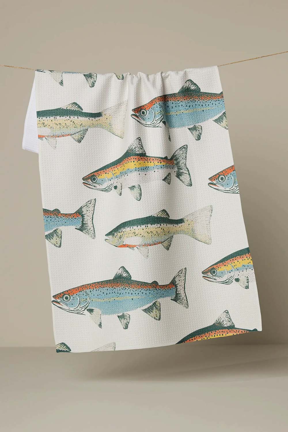 Geometry Hooked on Fishing Tea Towel — Styled view, second angle