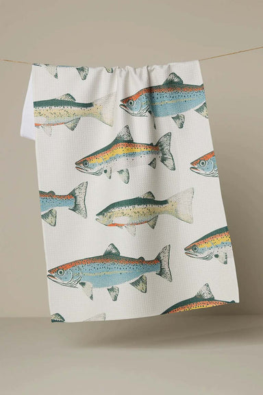 Geometry Hooked on Fishing Tea Towel — Styled view, second angle