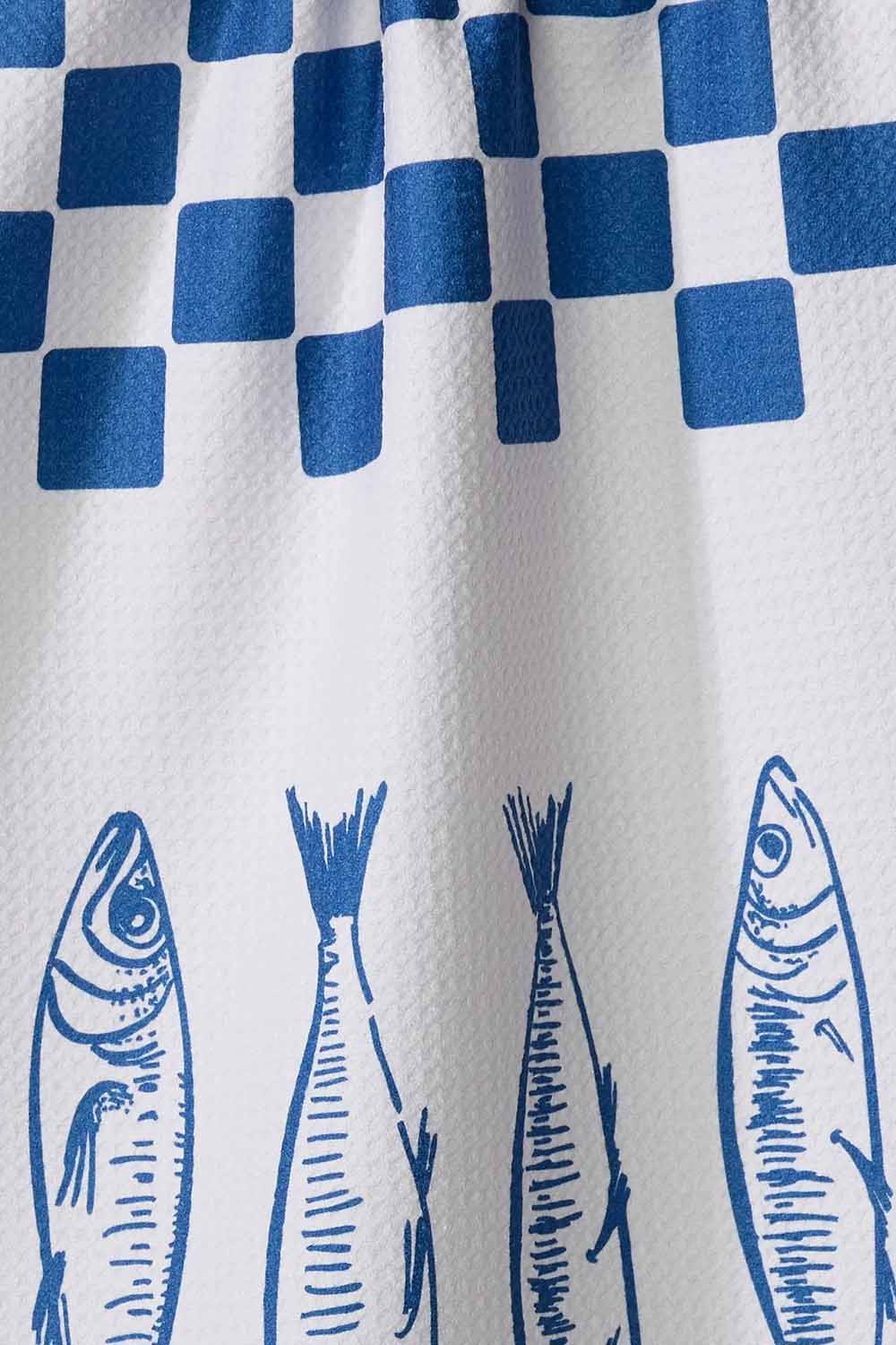 Geometry Sardine Check Blue Tea Towel — Detail view