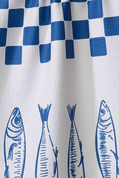 Geometry Sardine Check Blue Tea Towel — Detail view