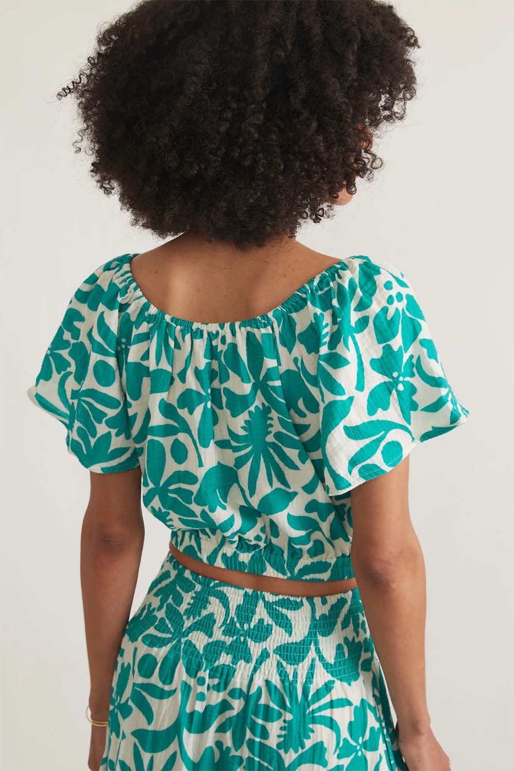 Marine Layer - Tiana Crop Blouse - Spruce Flora - Back