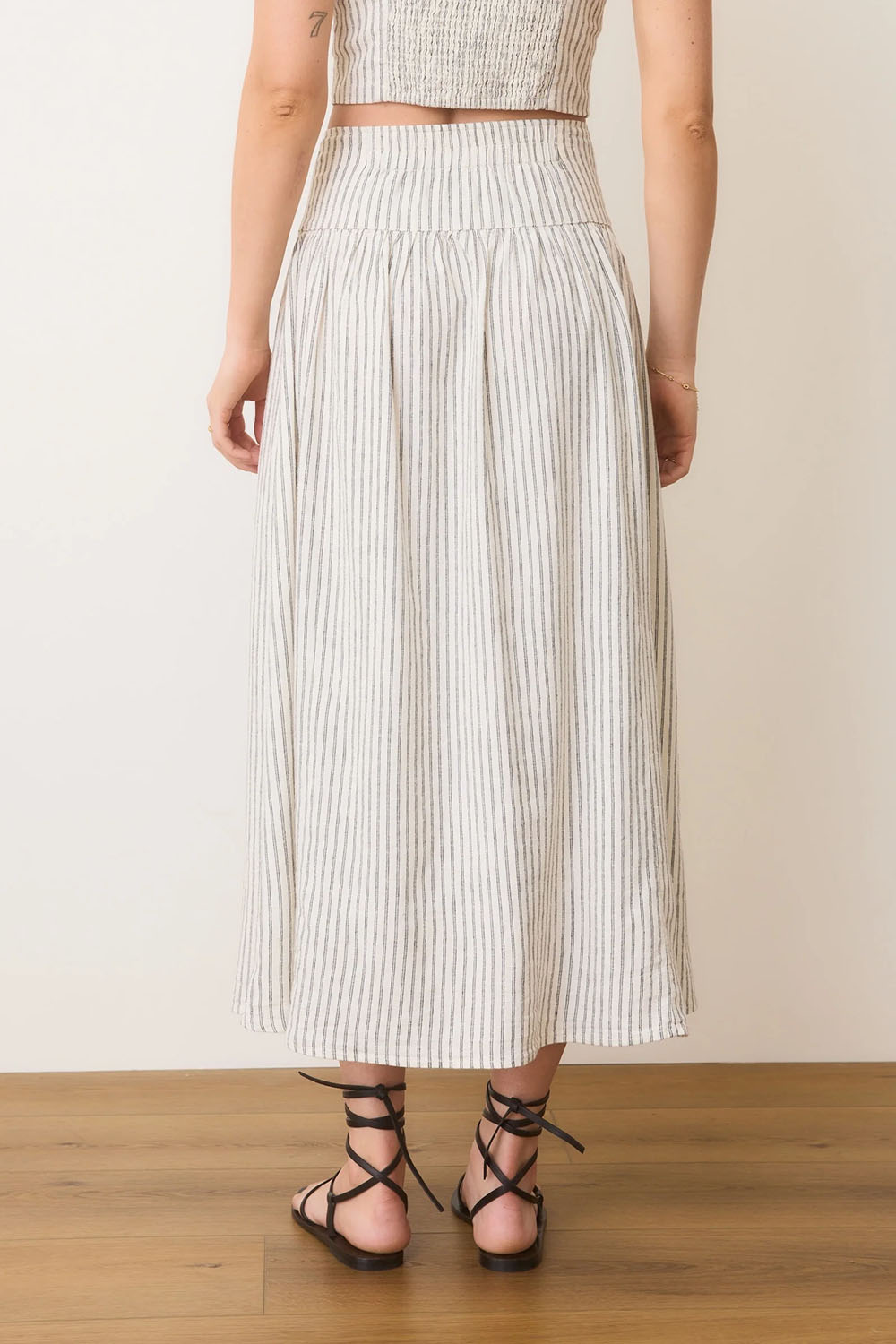 Marine Layer - Jade Button Through Skirt - Cream/Navy Stripe - Back