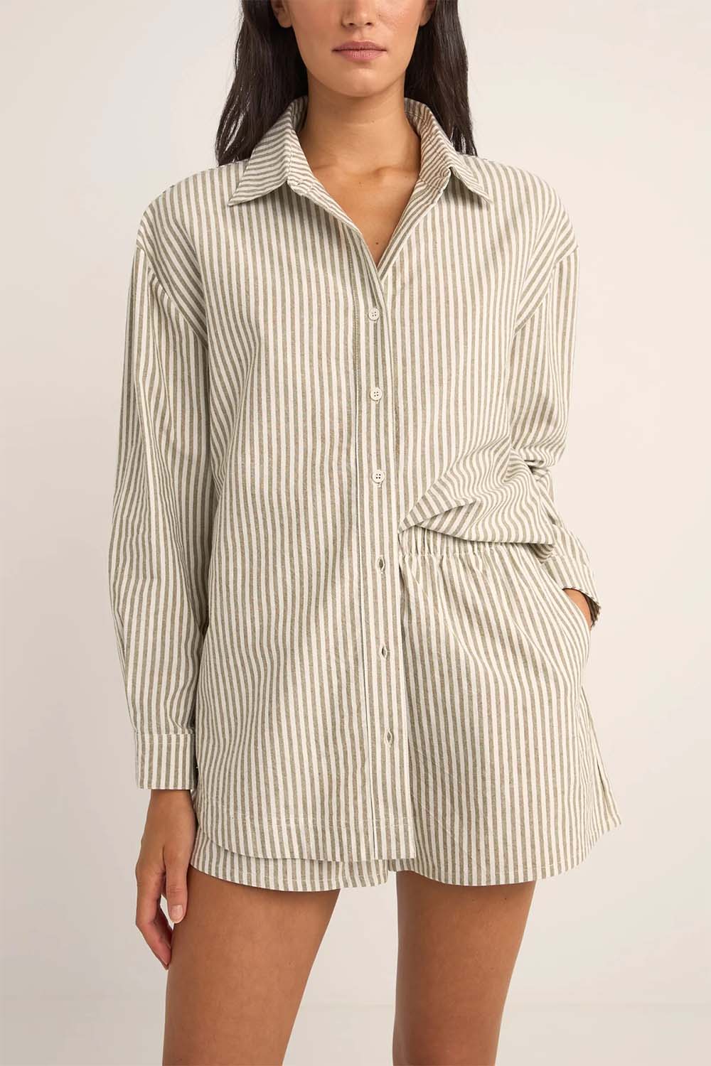 Rhythm - Valley Stripe Oversized Shirt - Ivy - Front