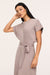Spanx Draped Tie-Waist Maxi Dress in Taupe Heather — Quarter view
