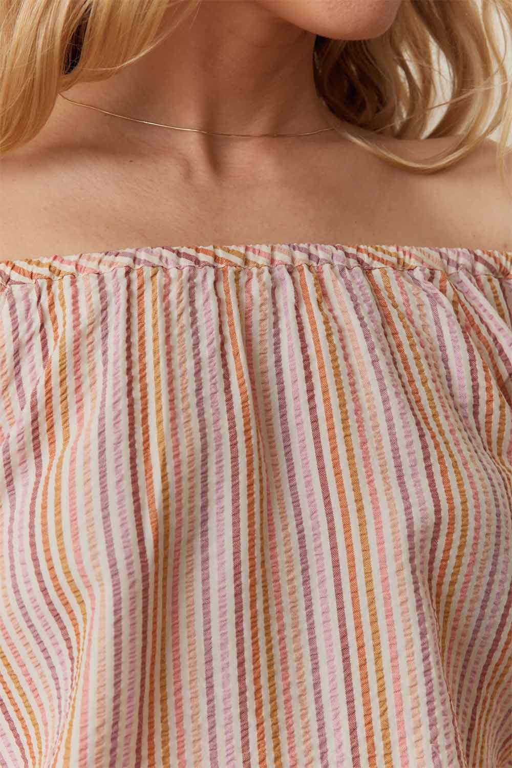 Marine Layer - Marella Seersucker Crop Blouse - Sunset Stripe - Detail