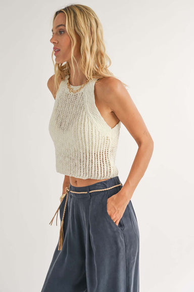 Sadie & Sage - Rachel Open Knit Sweater Tank - Ivory - Side