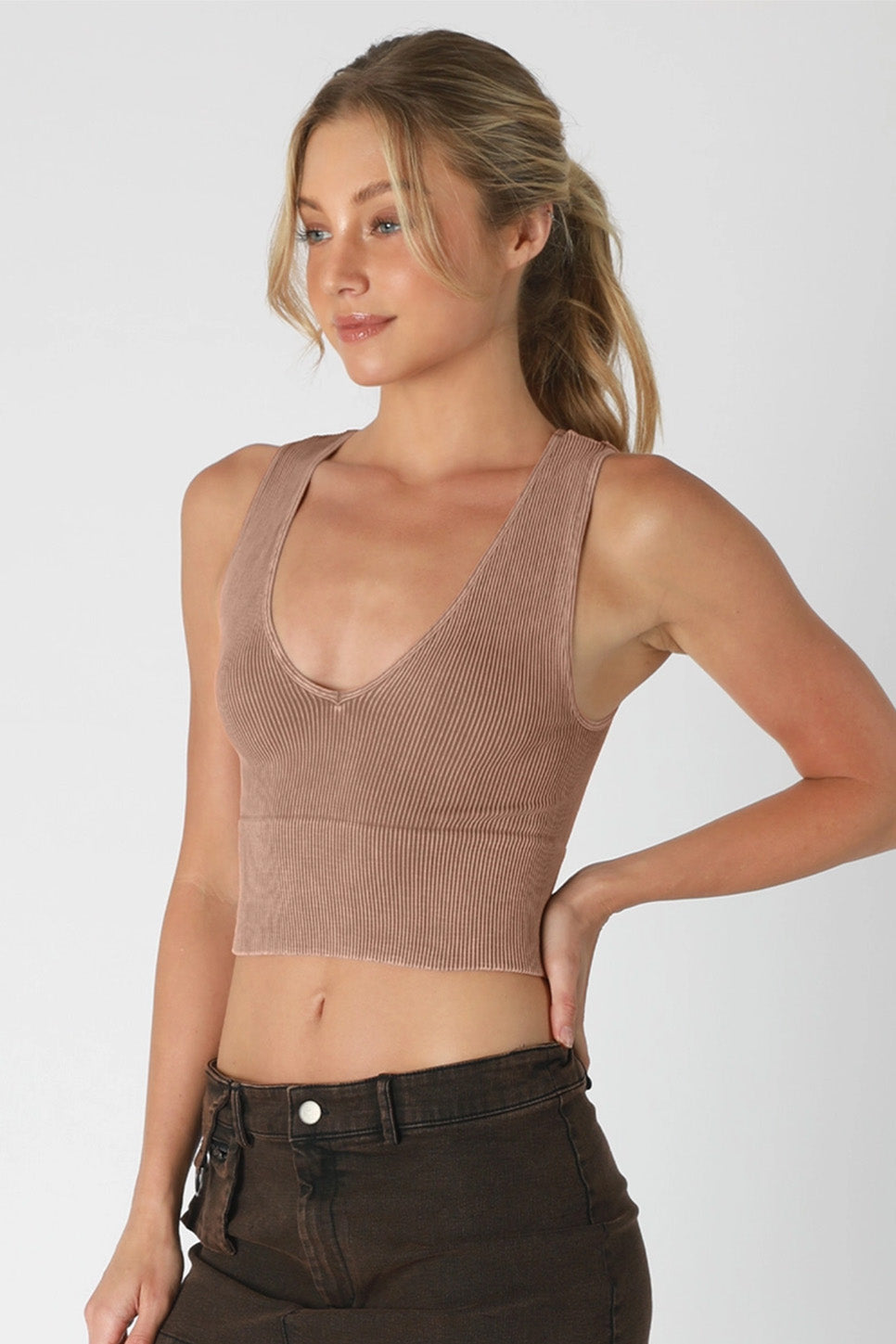 Niki Biki - Vintage Plunge V-Neck - Mocha - Front