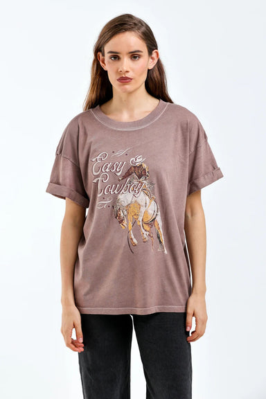 Girl Dangerous Easy Cowboy Tee in Mauve — Front view