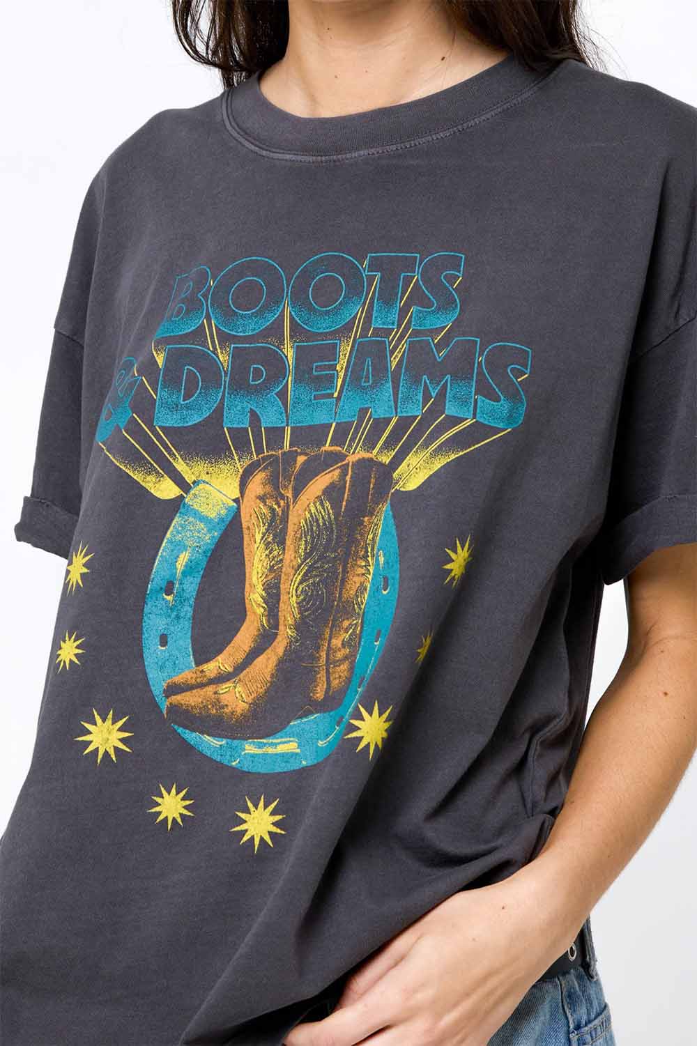 girl dangerous boots and dreams tee vintage black detail