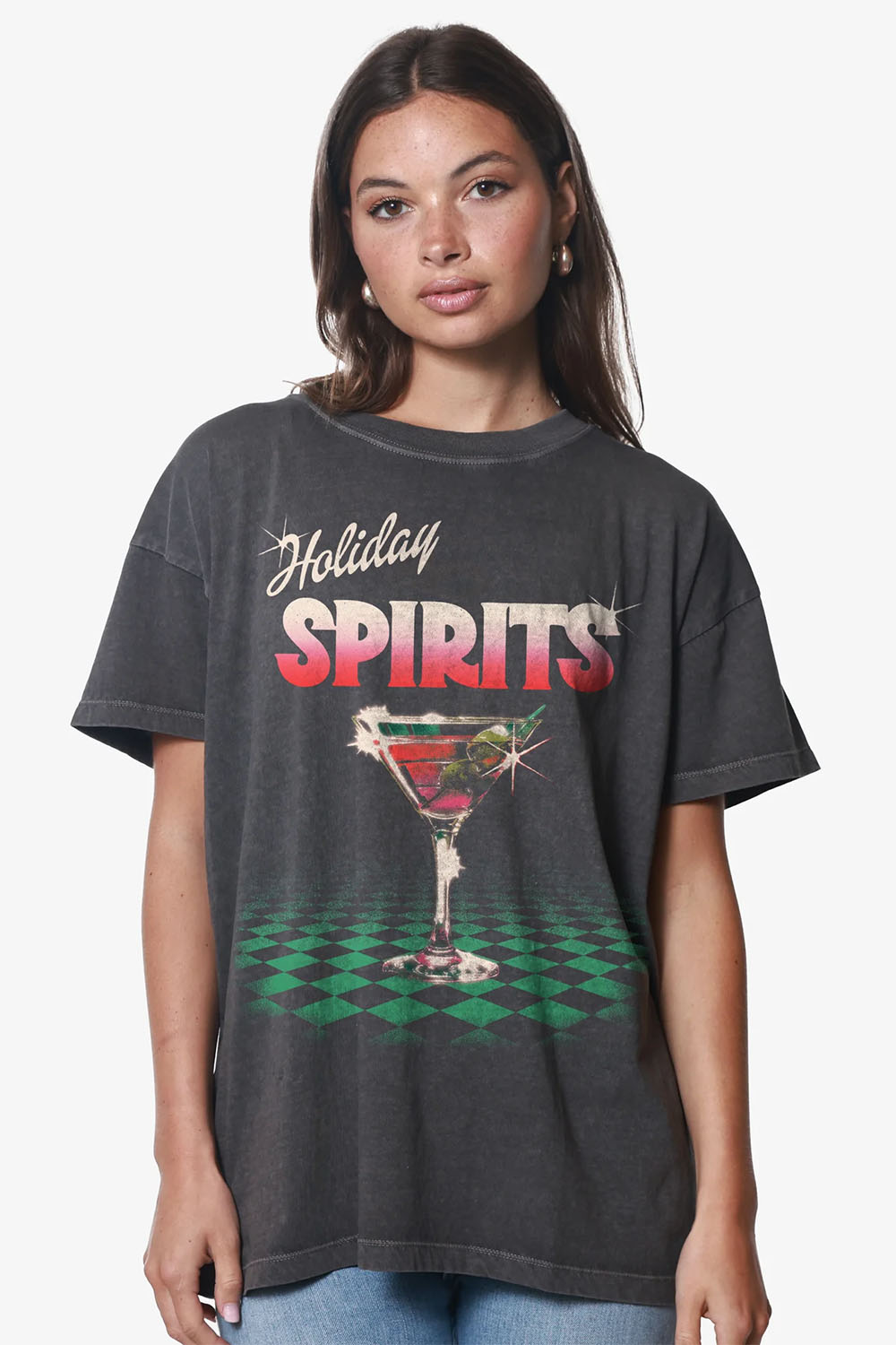 girl dangerous holiday spirits tee vintage black