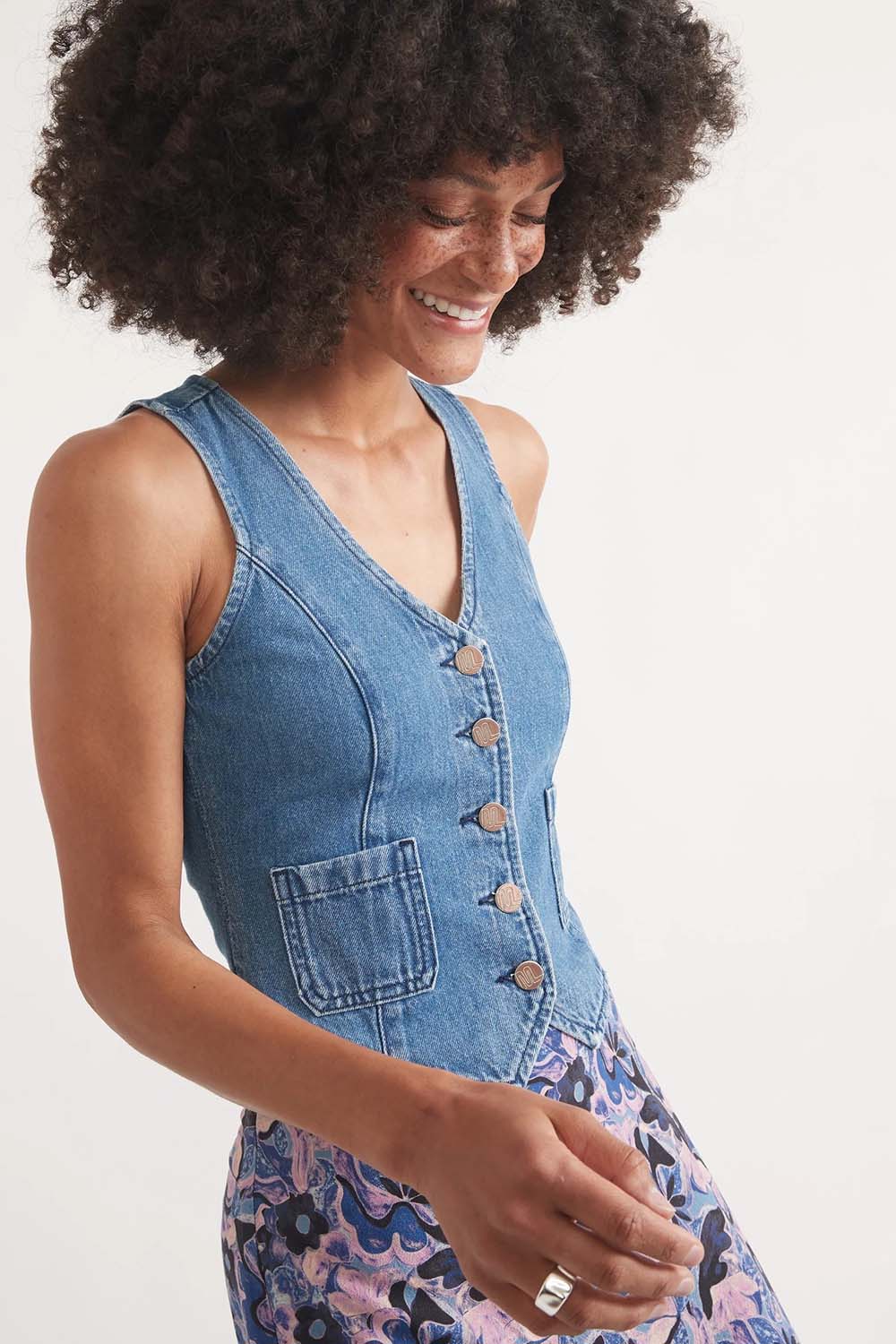 Marine Layer - Daisy Denim Vest - Medium Wash - Side