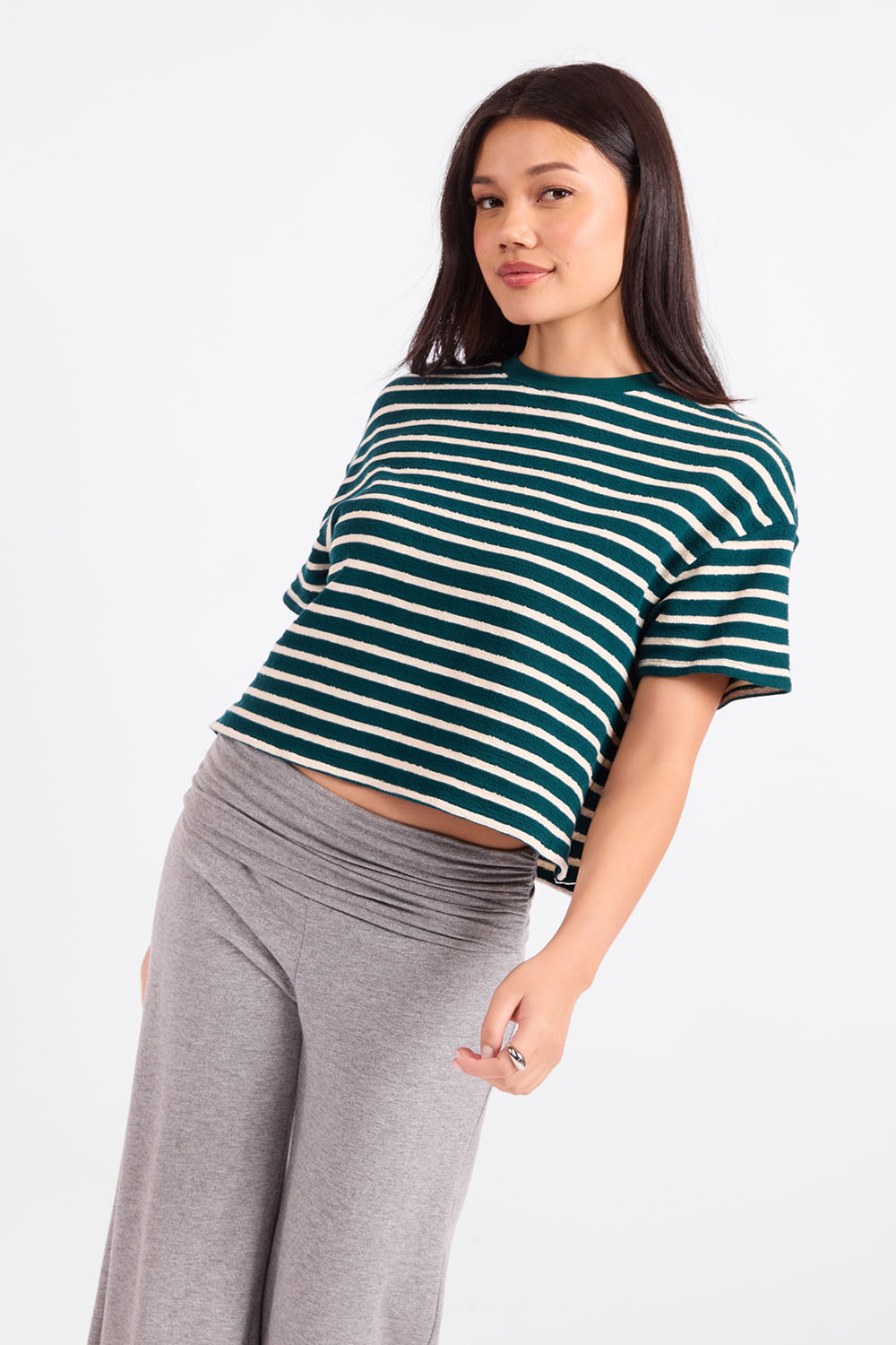 Sadie & Sage - Hall Pass Stripe Tee - Hunter Green White - Side