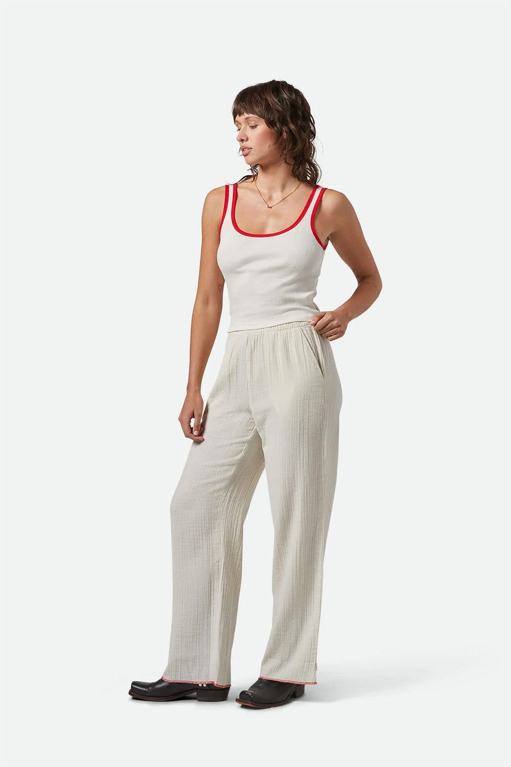 Brixton - Ringer Organic Tee - Off White/Crimson