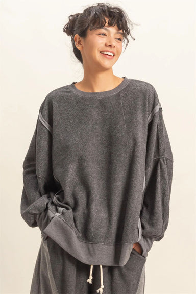 Double Zero - Mineral Washed Oversized LS - Charcoal - Front