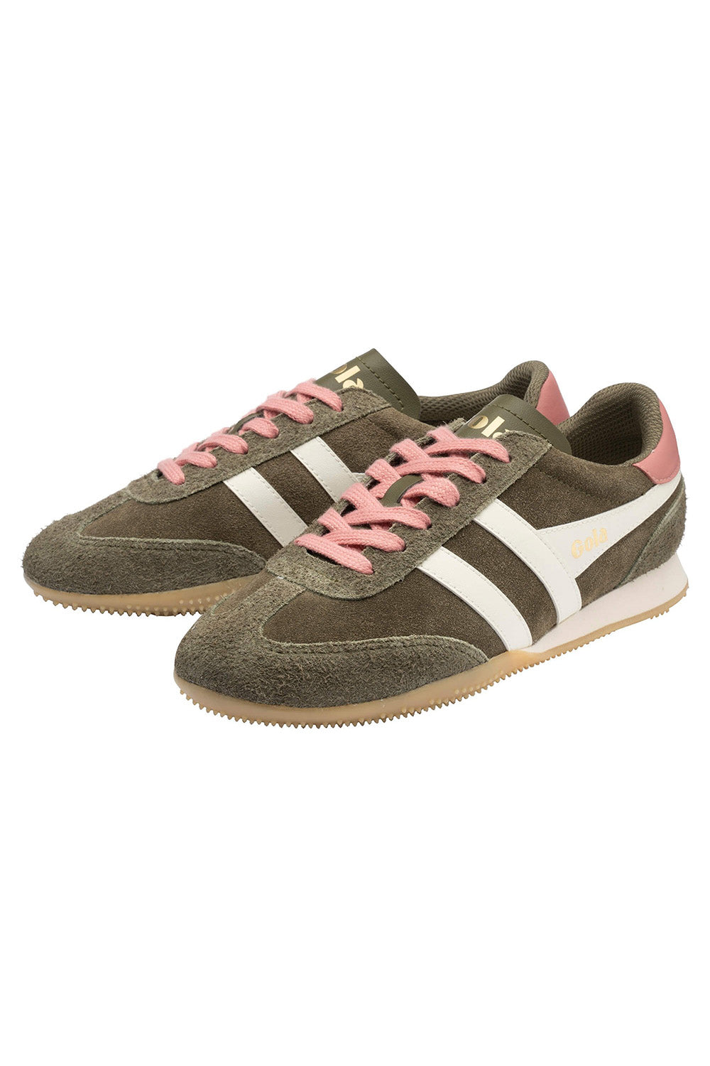 Gola Sprinter Suede in Khaki/Off White/Coral Pink — Pair view