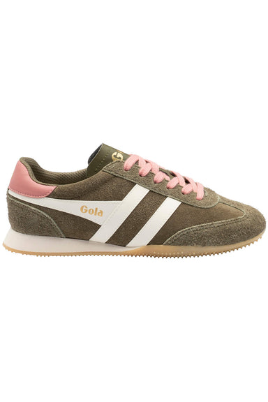 Gola Sprinter Suede in Khaki/Off White/Coral Pink — Side view