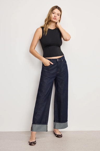 good american good standard baggy cuff jeans in indigo1006 front view