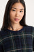 Good American Jacquard Cardigan in Forest Plaid — Neckline detail view