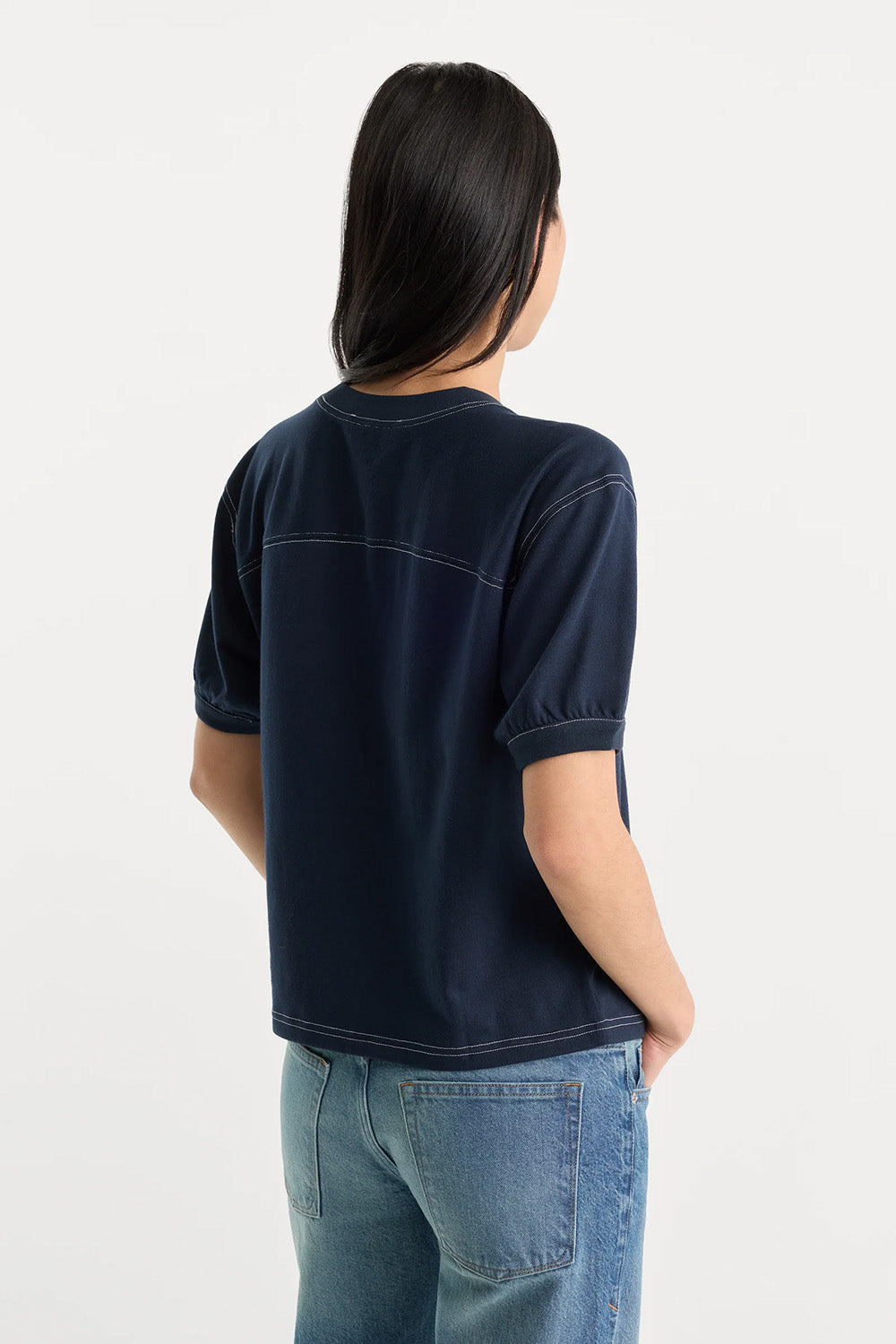 Good American The Gym Tee in New Navy — Back view