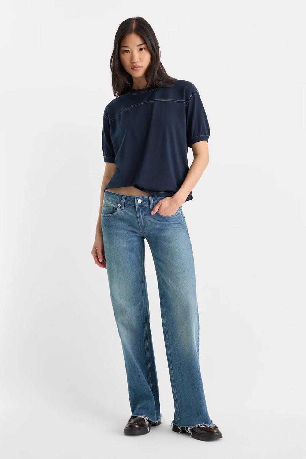 Good American The Gym Tee in New Navy — Full-body view