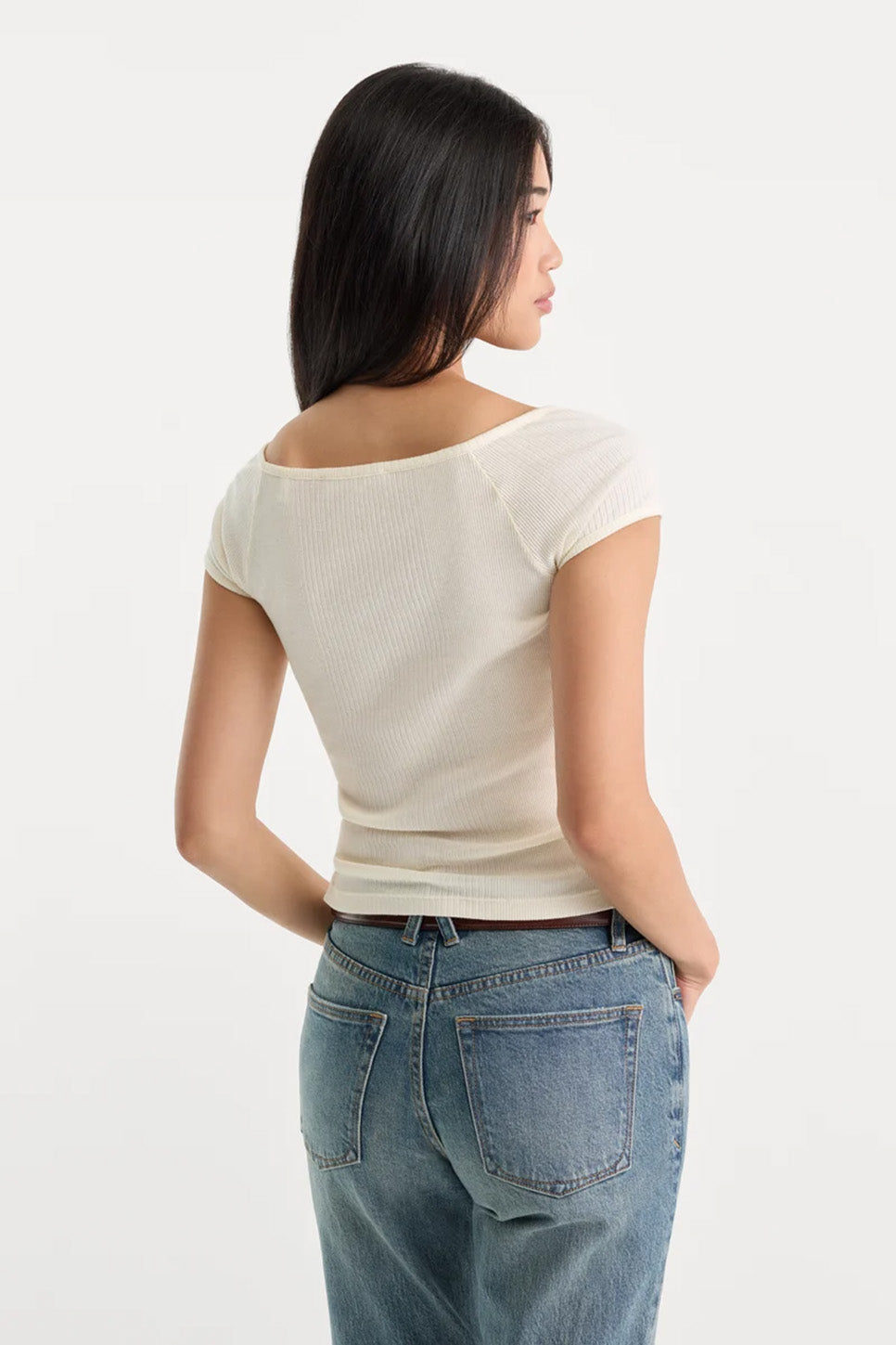 Good American The Variegated Rib Top in Chalk — Back view