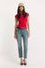 Good American The Variegated Rib Top in Crimson Rose — Full-body view