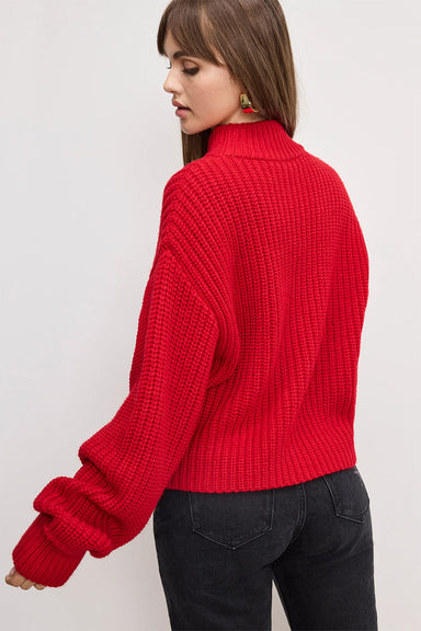 good american chunky knit mock neck sweater chili back