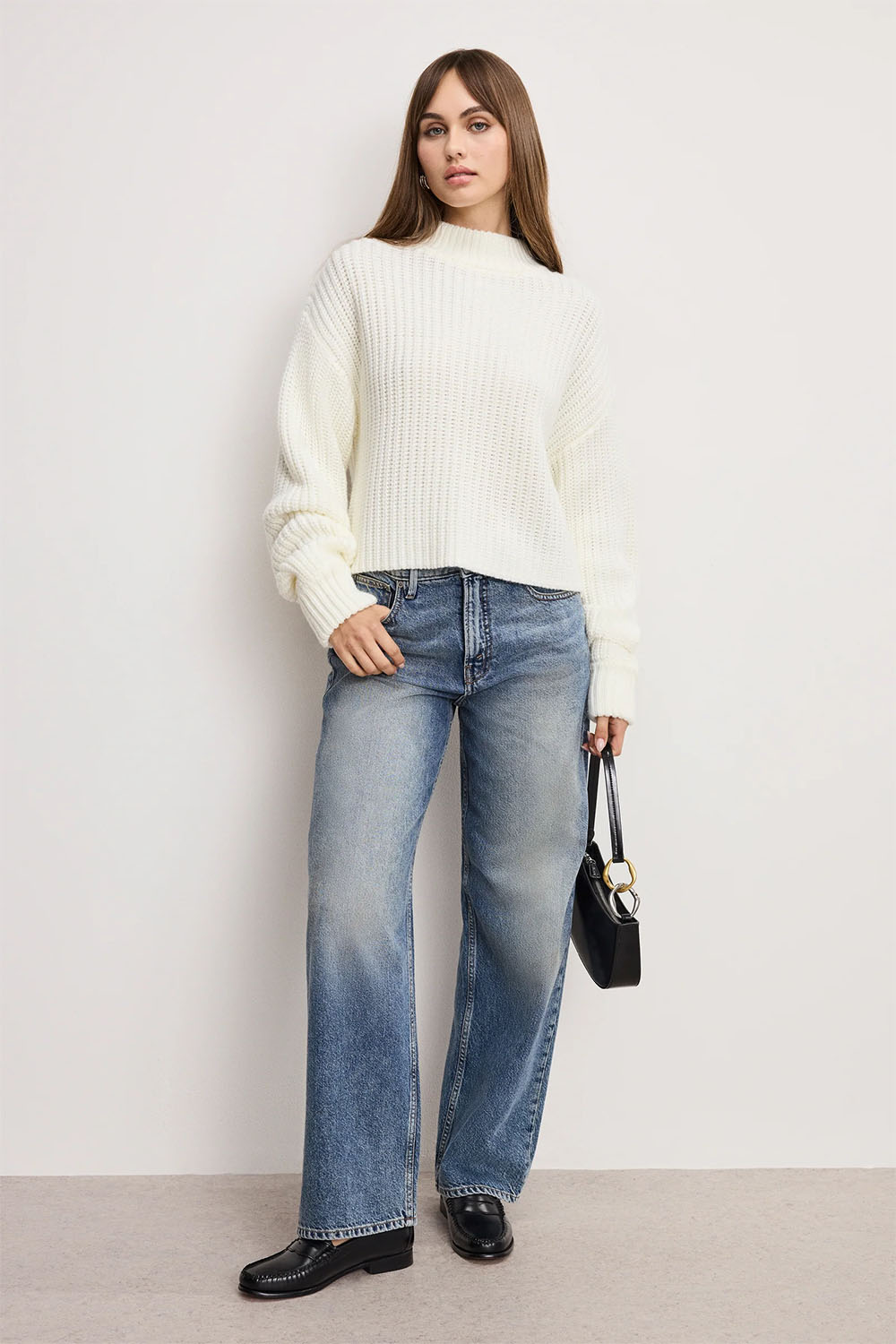 Good American - Chunky Knit Mock Sweater - Ivory